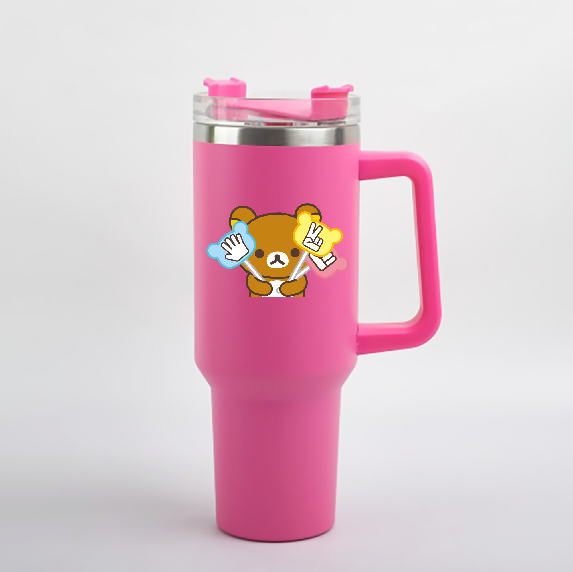（画像用） リラックマ リラックマ キイロイトリ Rilakkuma Korilakkuma Kiiroitori 1200mL車用タンブラー - クリスタルステッカー（プラスチックストロー付き）